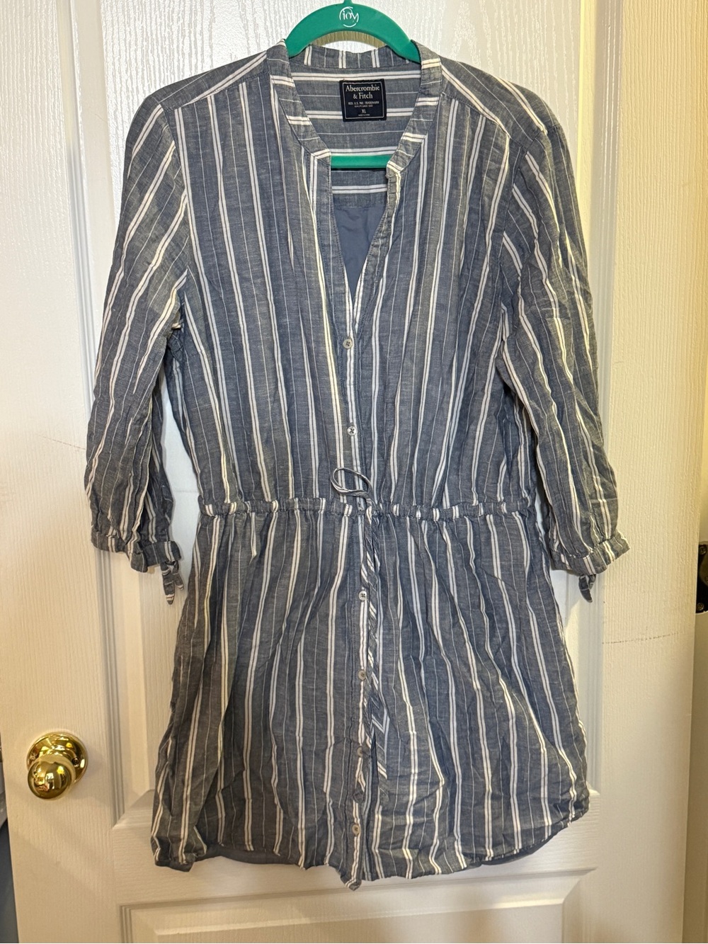 Abercrombie & Fitch Blue and White Striped Button-Front Casual Dress